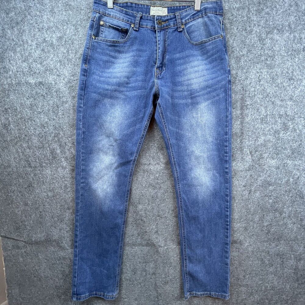 Smith & Mills‎ Denim Jeans Mens 34 Blue Slim Straight Stretch Classic